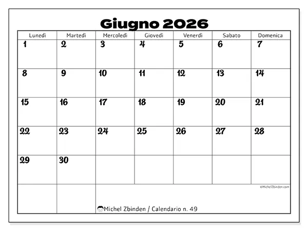 Calendario giugno 2026 da stampare - Coordinamento produttivo