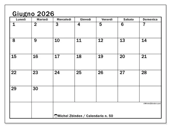 Calendario giugno 2026 da stampare - Pianificazione ottimale