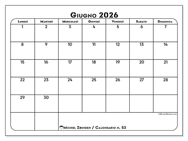 Calendario giugno 2026 da stampare - Organizzazione professionale