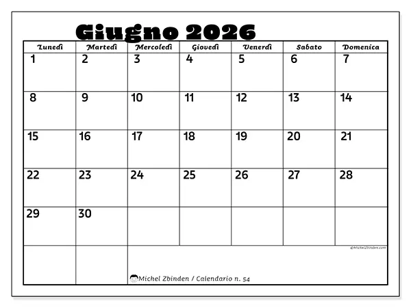 Calendario giugno 2026 da stampare - Attività in famiglia