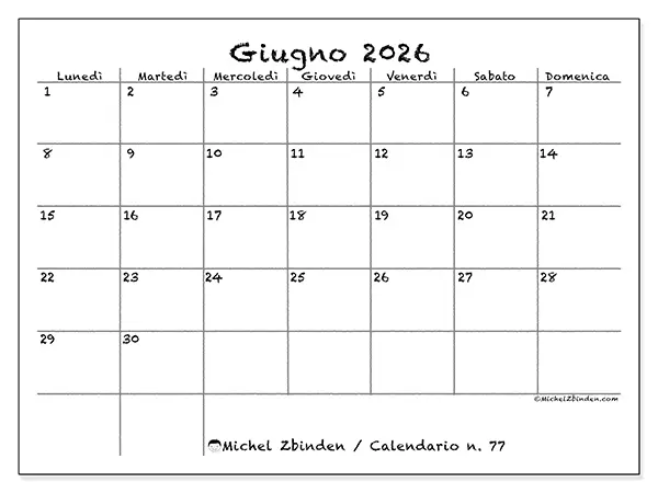 Calendario giugno 2026 da stampare - Scuola e famiglia