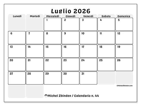 Calendario luglio 2026 da stampare - Pianificazione strutturata
