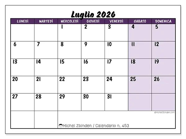 Calendario luglio 2026 da stampare - Efficienza colorata