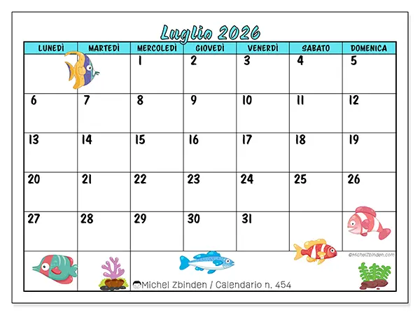 Calendario luglio 2026 da stampare - Pesci colorati