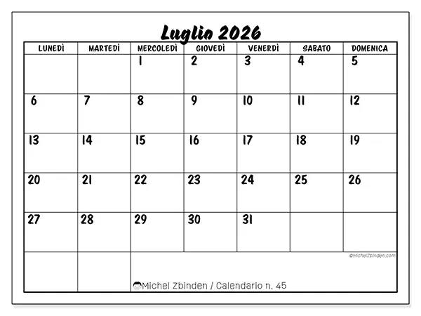 Calendario luglio 2026 da stampare - Successo scolastico