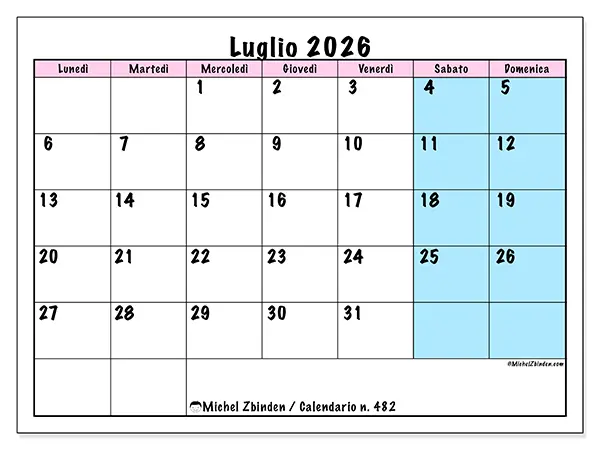 Calendario luglio 2026 da stampare - Orario di squadra