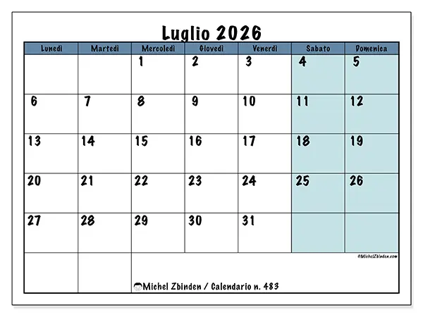 Calendario luglio 2026 da stampare - Struttura per la scuola