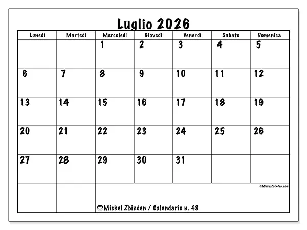 Calendario luglio 2026 da stampare - Efficienza quotidiana