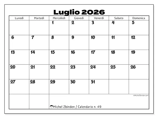 Calendario luglio 2026 da stampare - Coordinamento produttivo