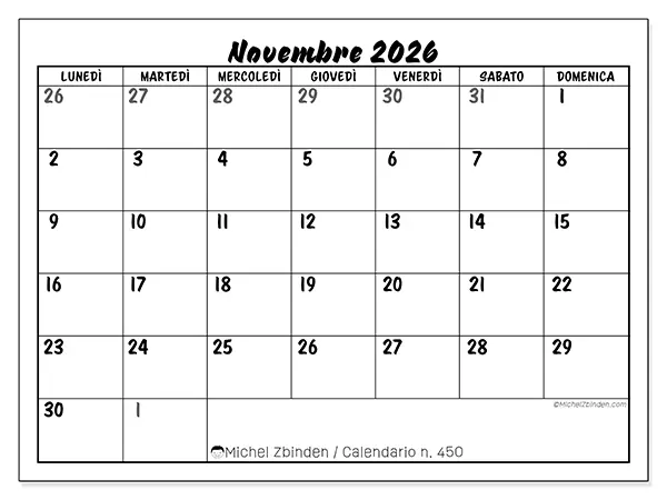 Calendario novembre 2026 da stampare - Organizzazione dettagliata