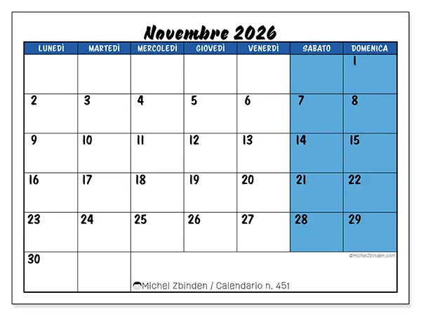 Calendario novembre 2026 da stampare - Organizzazione dinamica