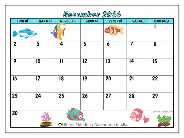 Calendario novembre 2026 da stampare - Pesci colorati