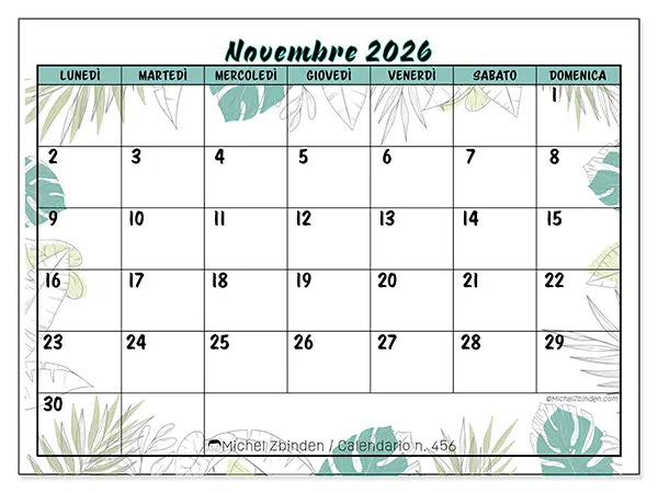 Calendario novembre 2026 da stampare - Natura e giardino