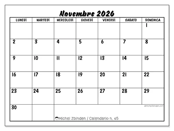 Calendario novembre 2026 da stampare - Successo scolastico