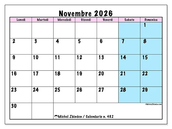 Calendario novembre 2026 da stampare - Orario di squadra