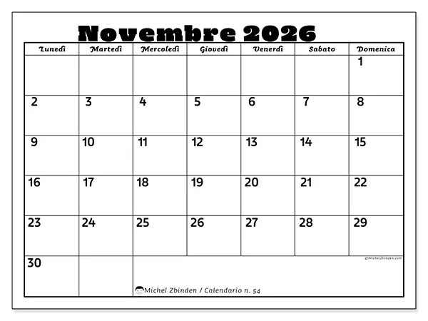 Calendario novembre 2026 da stampare - Attività in famiglia