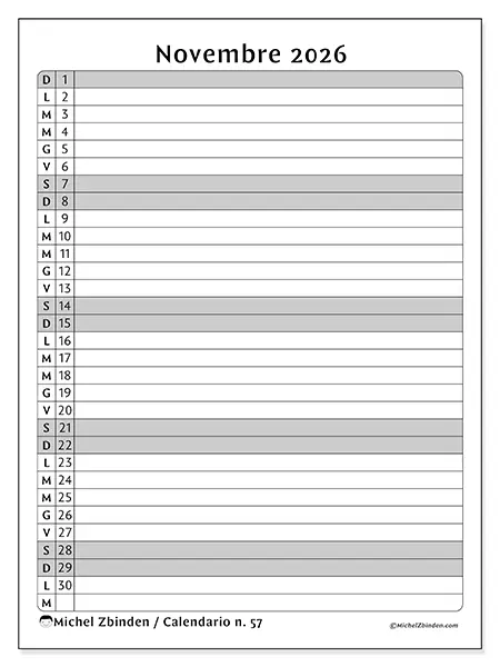Calendario novembre 2026 da stampare - Lista delle attività
