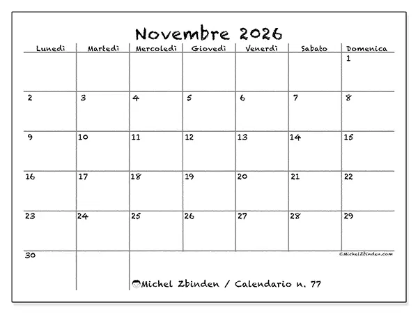 Calendario novembre 2026 da stampare - Scuola e famiglia