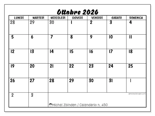 Calendario ottobre 2026 da stampare - Organizzazione dettagliata