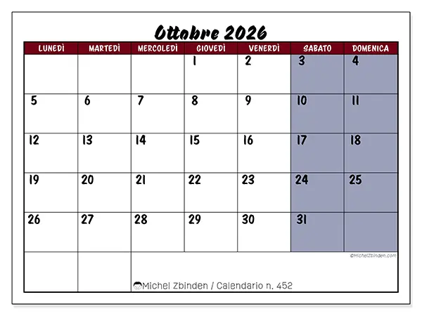 Calendario ottobre 2026 da stampare - Produttività a colori