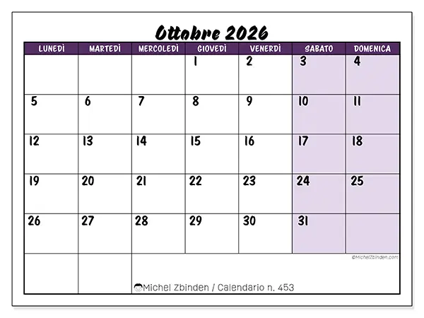 Calendario ottobre 2026 da stampare - Efficienza colorata