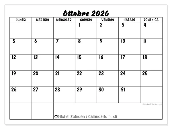 Calendario ottobre 2026 da stampare - Successo scolastico