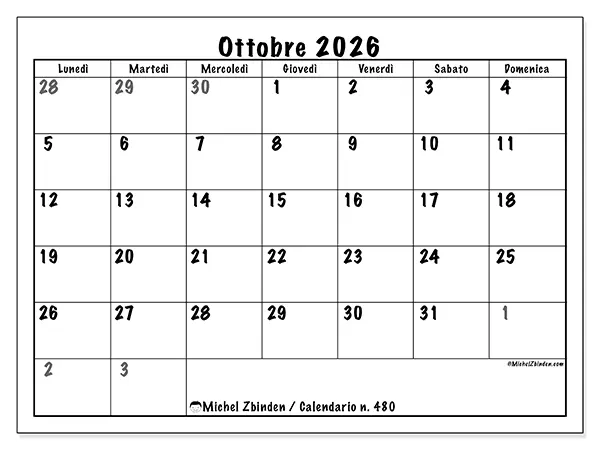 Calendario ottobre 2026 da stampare - Pianificazione completa