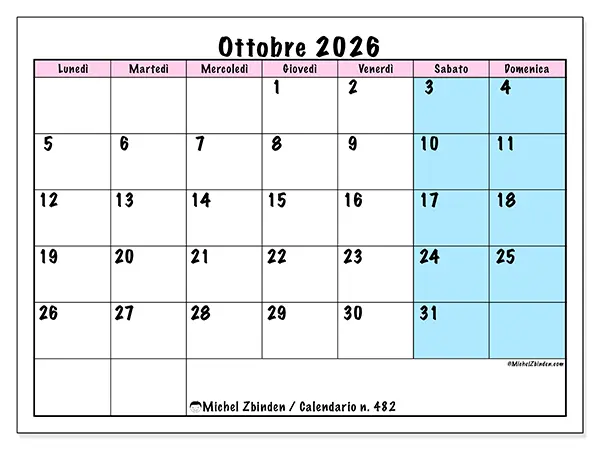 Calendario ottobre 2026 da stampare - Orario di squadra