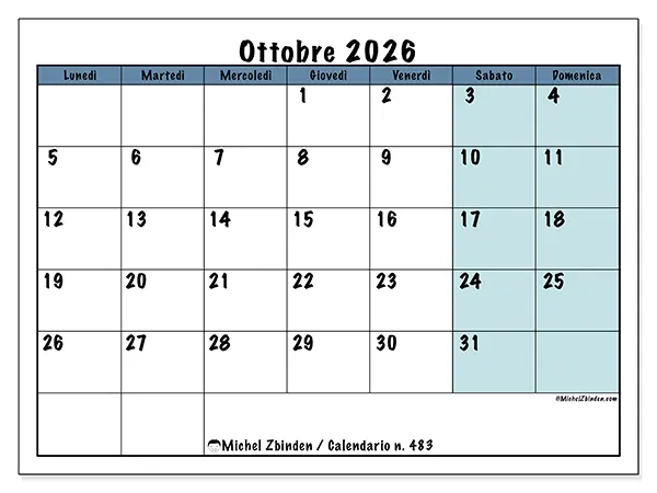 Calendario ottobre 2026 da stampare - Struttura per la scuola