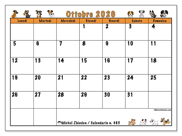 Calendario ottobre 2026 da stampare - Cani entusiasti