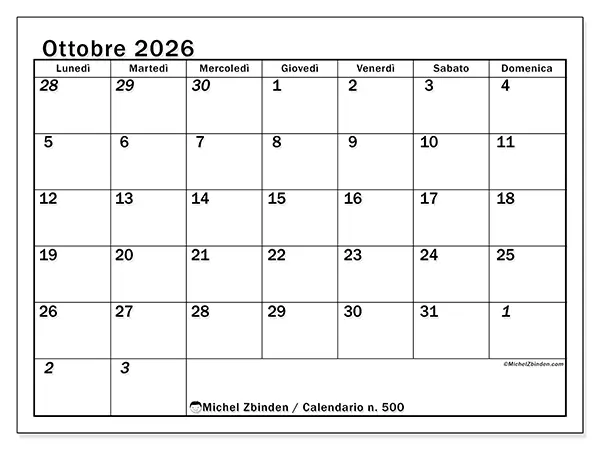 Calendario ottobre 2026 da stampare - Pianificazione intensiva