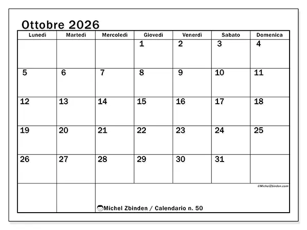 Calendario ottobre 2026 da stampare - Pianificazione ottimale