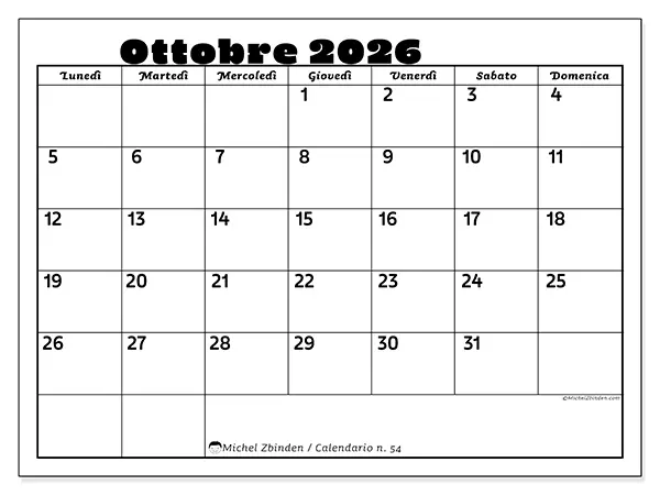 Calendario ottobre 2026 da stampare - Attività in famiglia
