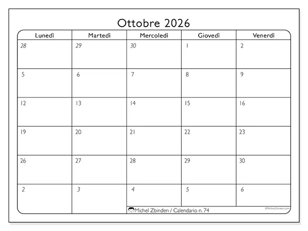 Calendario ottobre 2026 da stampare - Organizzazione del lavoro