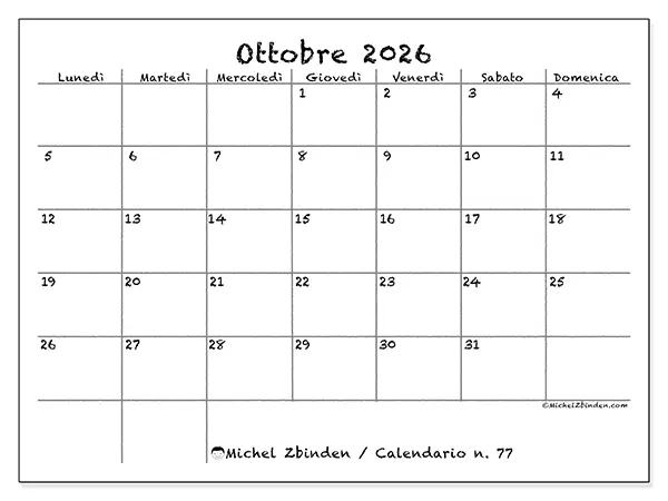 Calendario ottobre 2026 da stampare - Scuola e famiglia