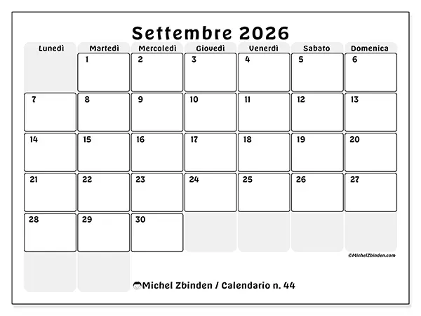 Calendario settembre 2026 da stampare - Pianificazione strutturata