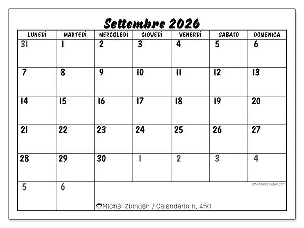 Calendario settembre 2026 da stampare - Organizzazione dettagliata