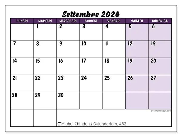 Calendario settembre 2026 da stampare - Efficienza colorata