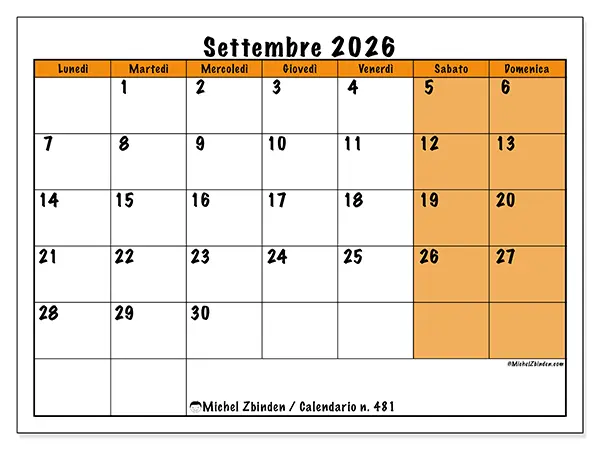 Calendario settembre 2026 da stampare