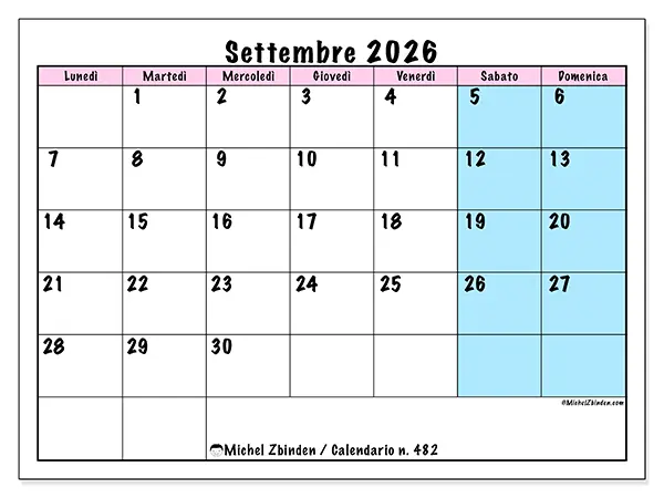 Calendario settembre 2026 da stampare - Orario di squadra