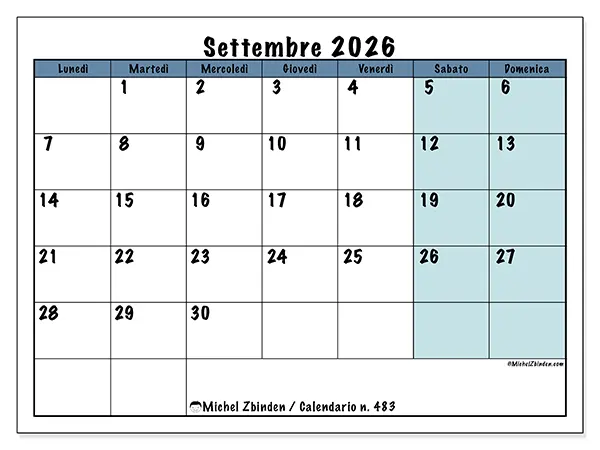 Calendario settembre 2026 da stampare - Struttura per la scuola