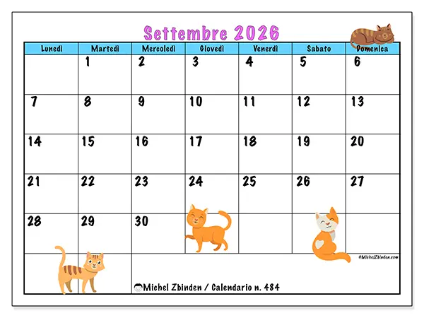 Calendario settembre 2026 da stampare - Amore per i gatti