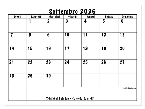 Calendario settembre 2026 da stampare - Efficienza quotidiana