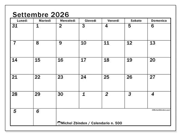 Calendario settembre 2026 da stampare - Pianificazione intensiva