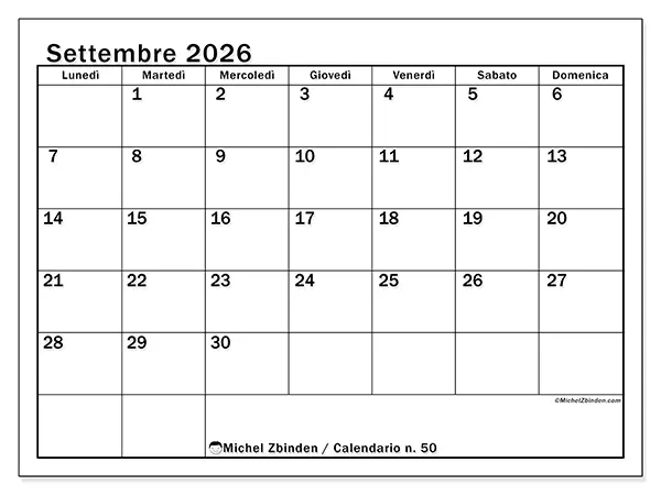 Calendario settembre 2026 da stampare - Pianificazione ottimale