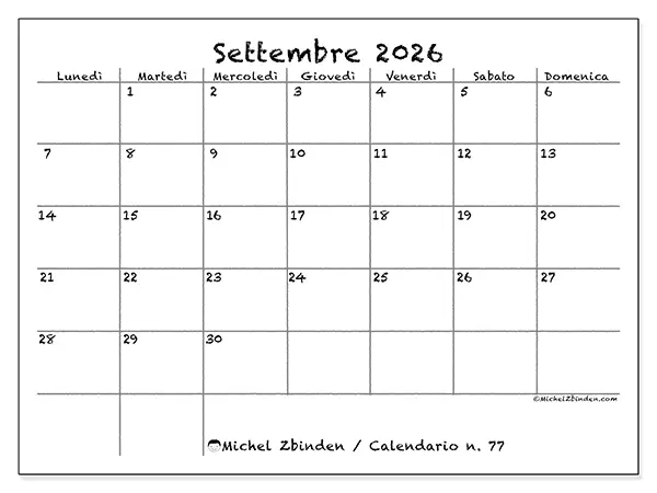 Calendario settembre 2026 da stampare - Scuola e famiglia