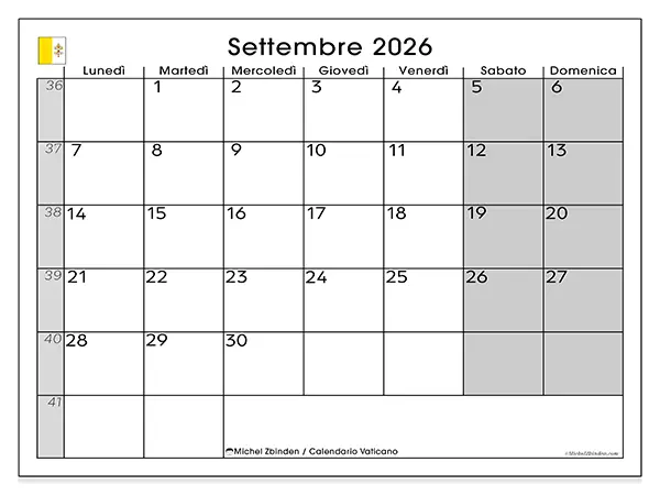Calendario settembre 2026 da stampare - Vaticano