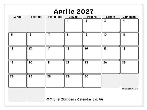 Calendario aprile 2027 da stampare - Pianificazione strutturata
