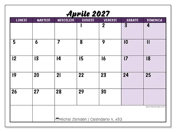 Calendario aprile 2027 da stampare - Efficienza colorata