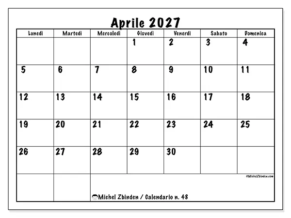 Calendario aprile 2027 da stampare - Efficienza quotidiana